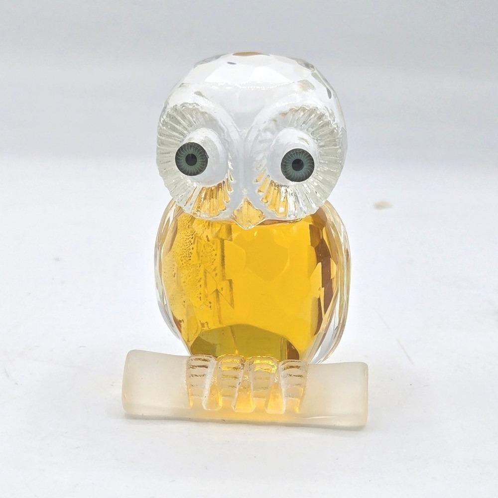 Vintage 2" Crystal Amber Owl on Frosted Perch